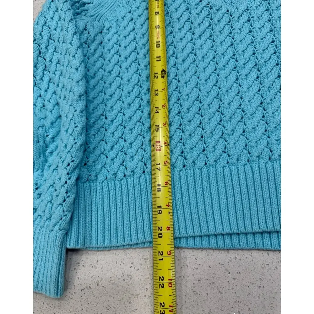 Talbots Women’s Medium Blue 100% Cotton Cable Knit V-Neck Sweater Thick EUC - Picture 4 of 7